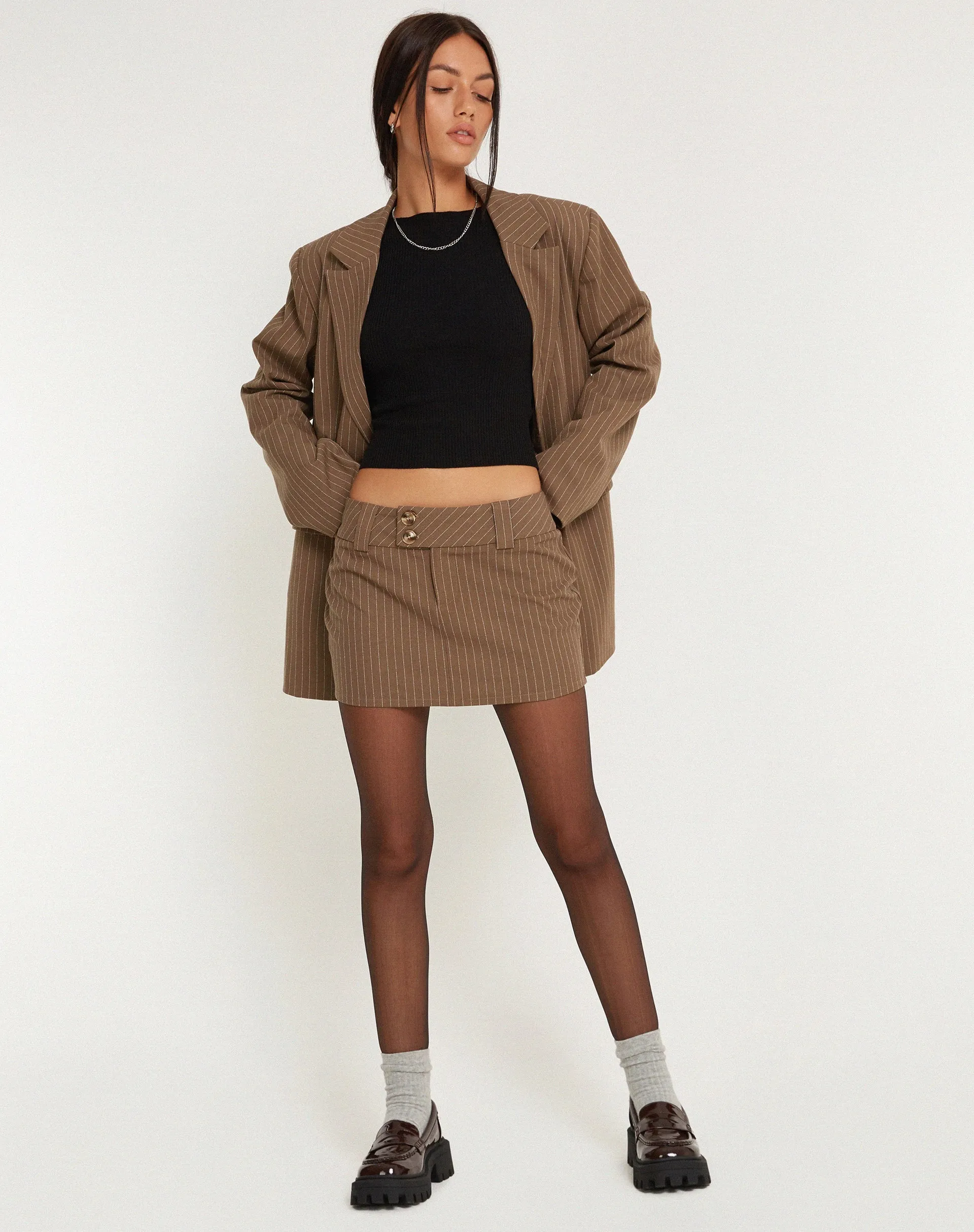 Maiwa Blazer in Pinstripe Brown