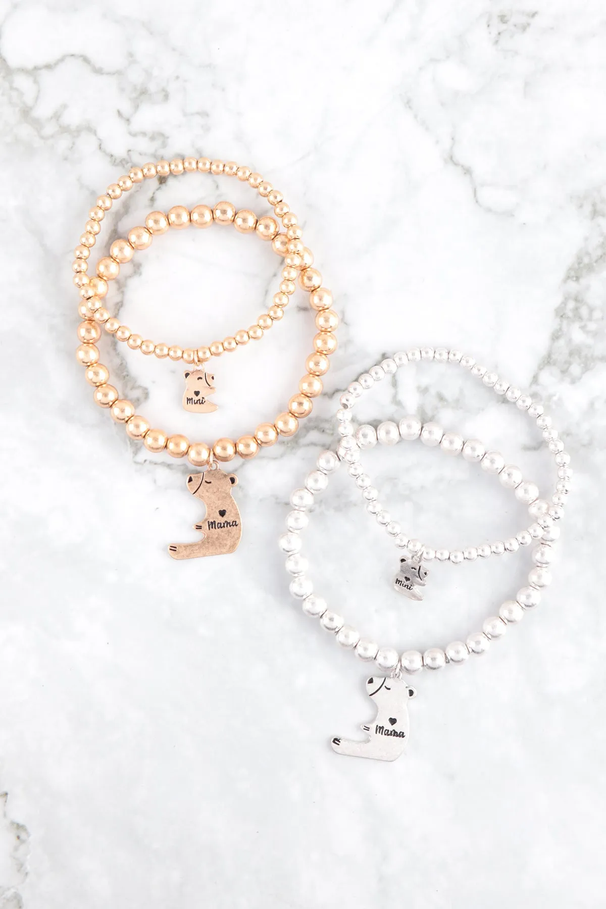 MAMA BEAR & BABY BEAR CHARM STRETCH CCB BRACELET