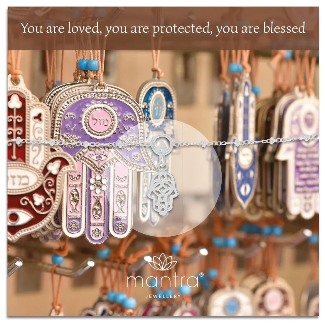 Mantra Hamsa Hand Charm Bracelet | Sterling Silver