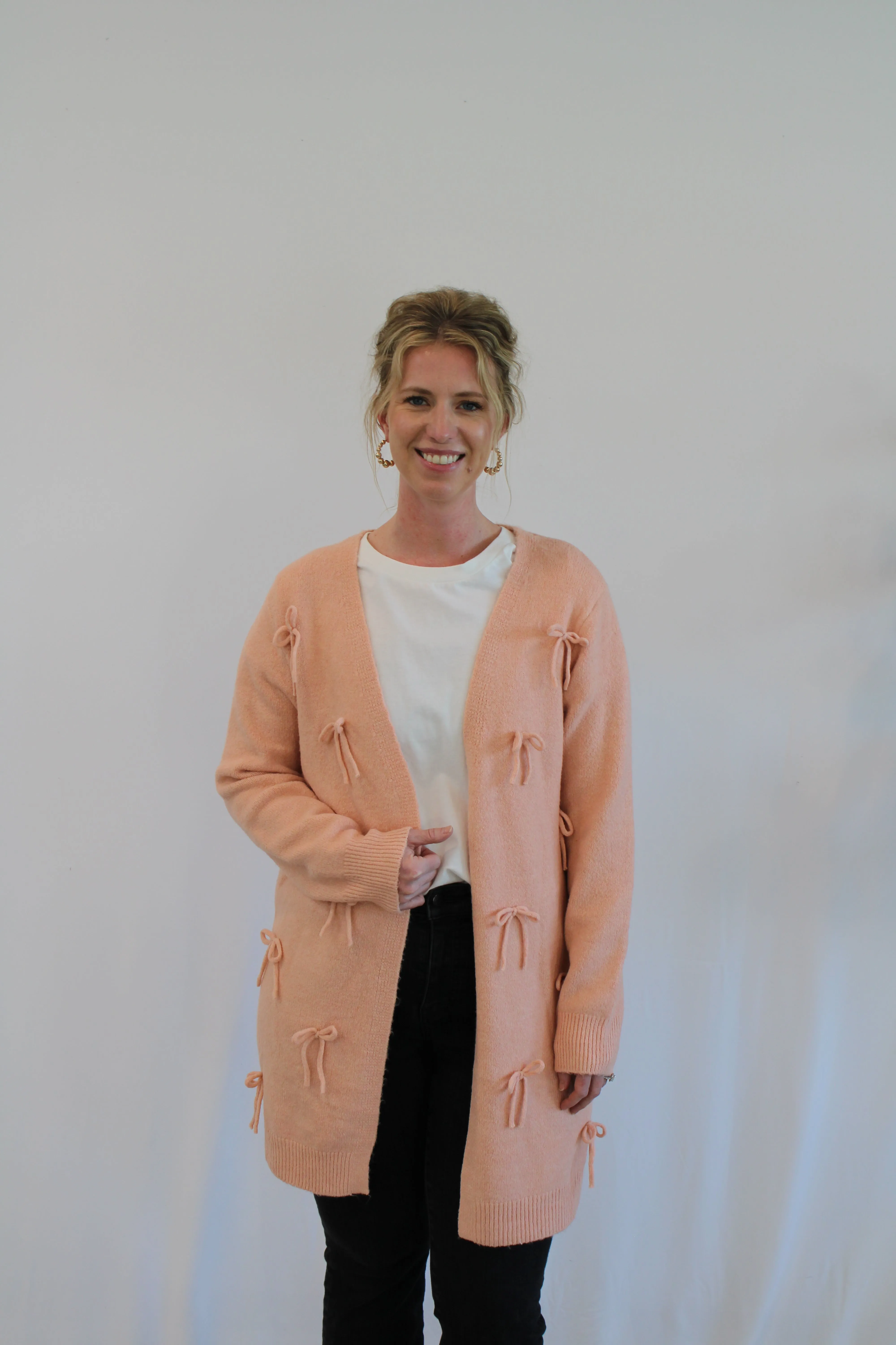 MATTIE BOW TIE OPEN FRONT CARDIGAN