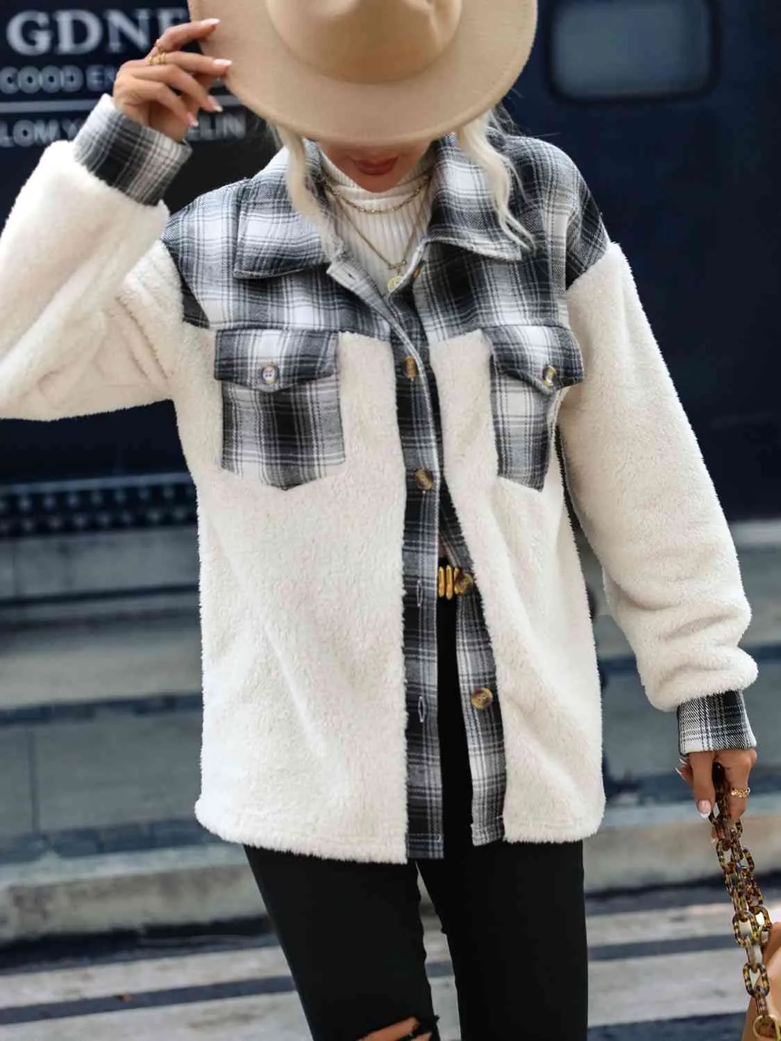 Maya Plaid Collared Neck Button Down Jacket
