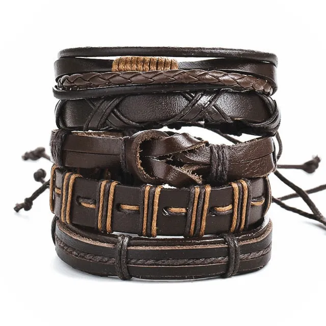 ME Vintage Leaf Feather Multilayer Leather Bracelet