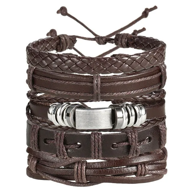 ME Vintage Leaf Feather Multilayer Leather Bracelet