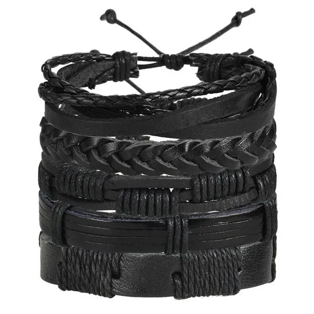 ME Vintage Leaf Feather Multilayer Leather Bracelet