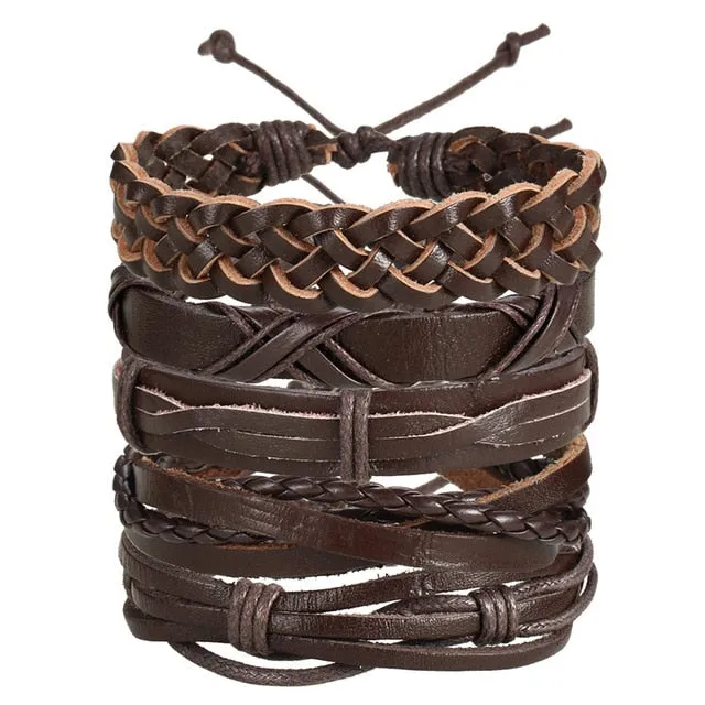 ME Vintage Leaf Feather Multilayer Leather Bracelet