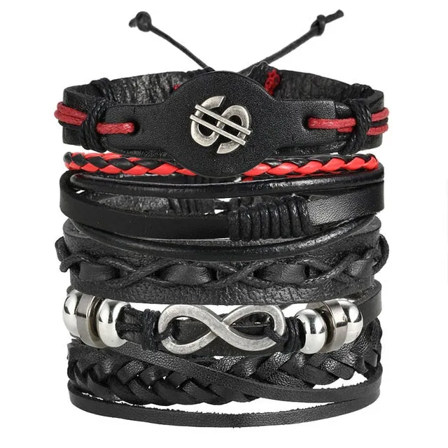 ME Vintage Leaf Feather Multilayer Leather Bracelet