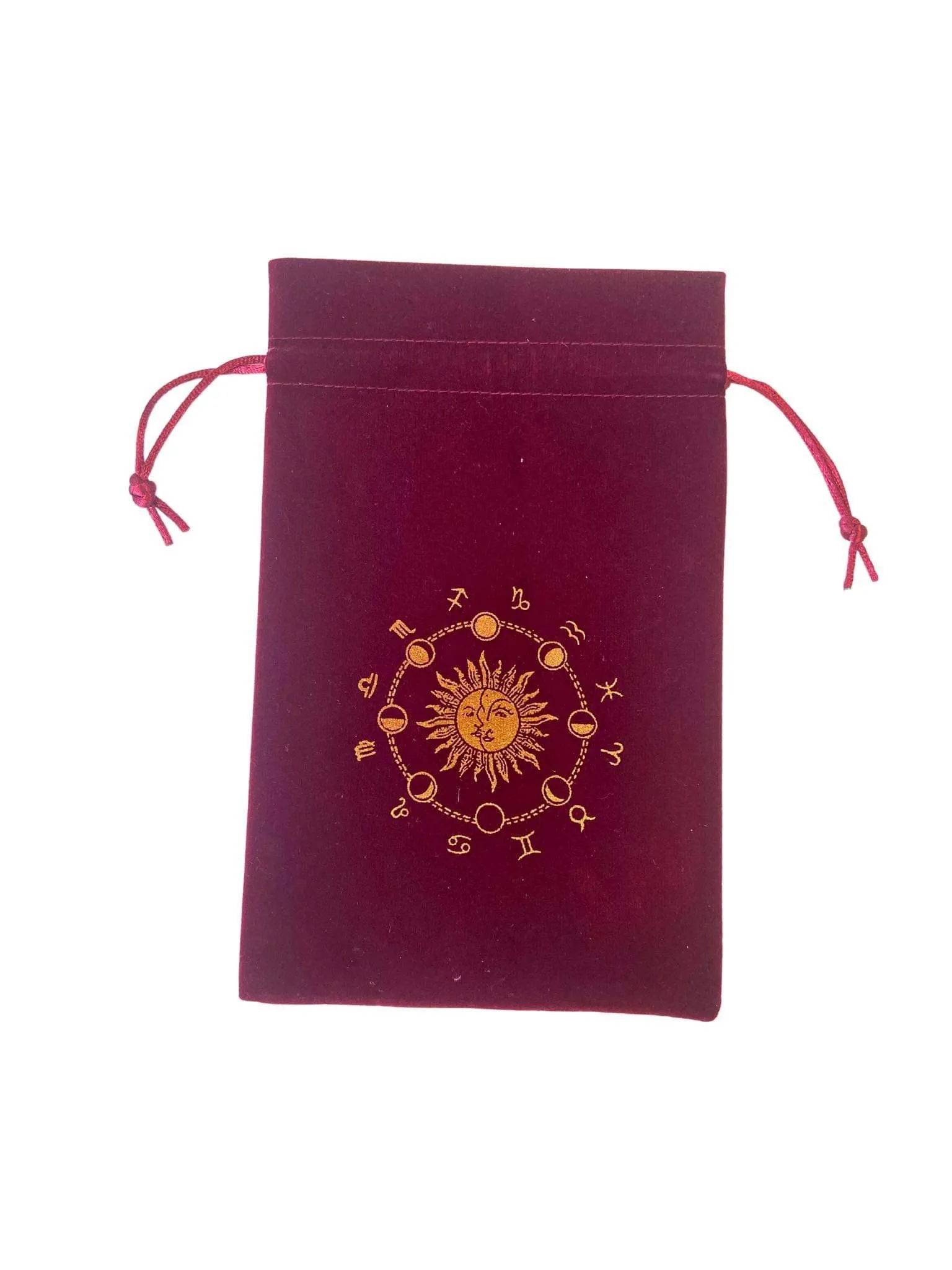 Medium Burgundy Velvet Drawstring Bags with Gold Design