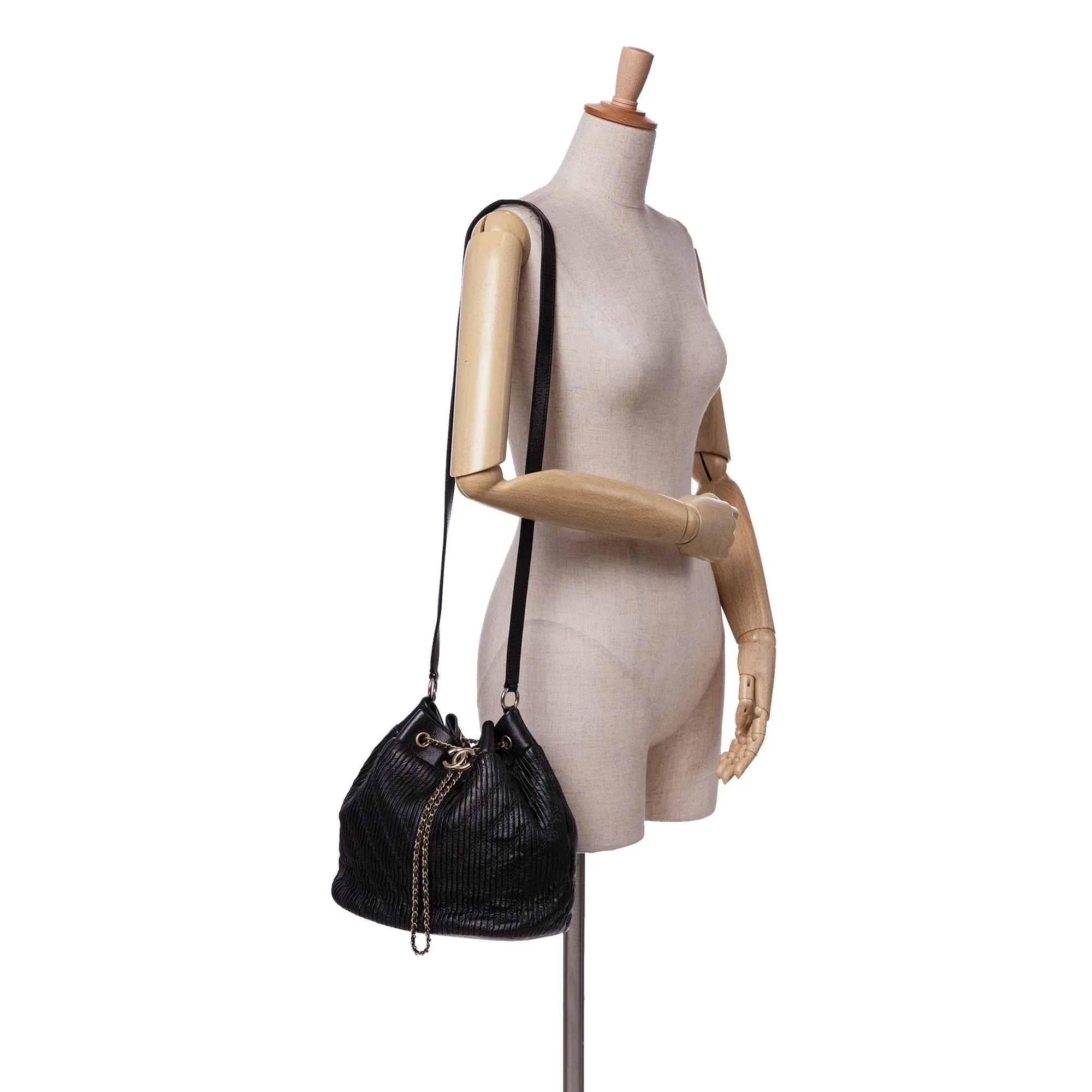 Medium Crumpled Calfskin Coco Pleats Drawstring Bucket Bag