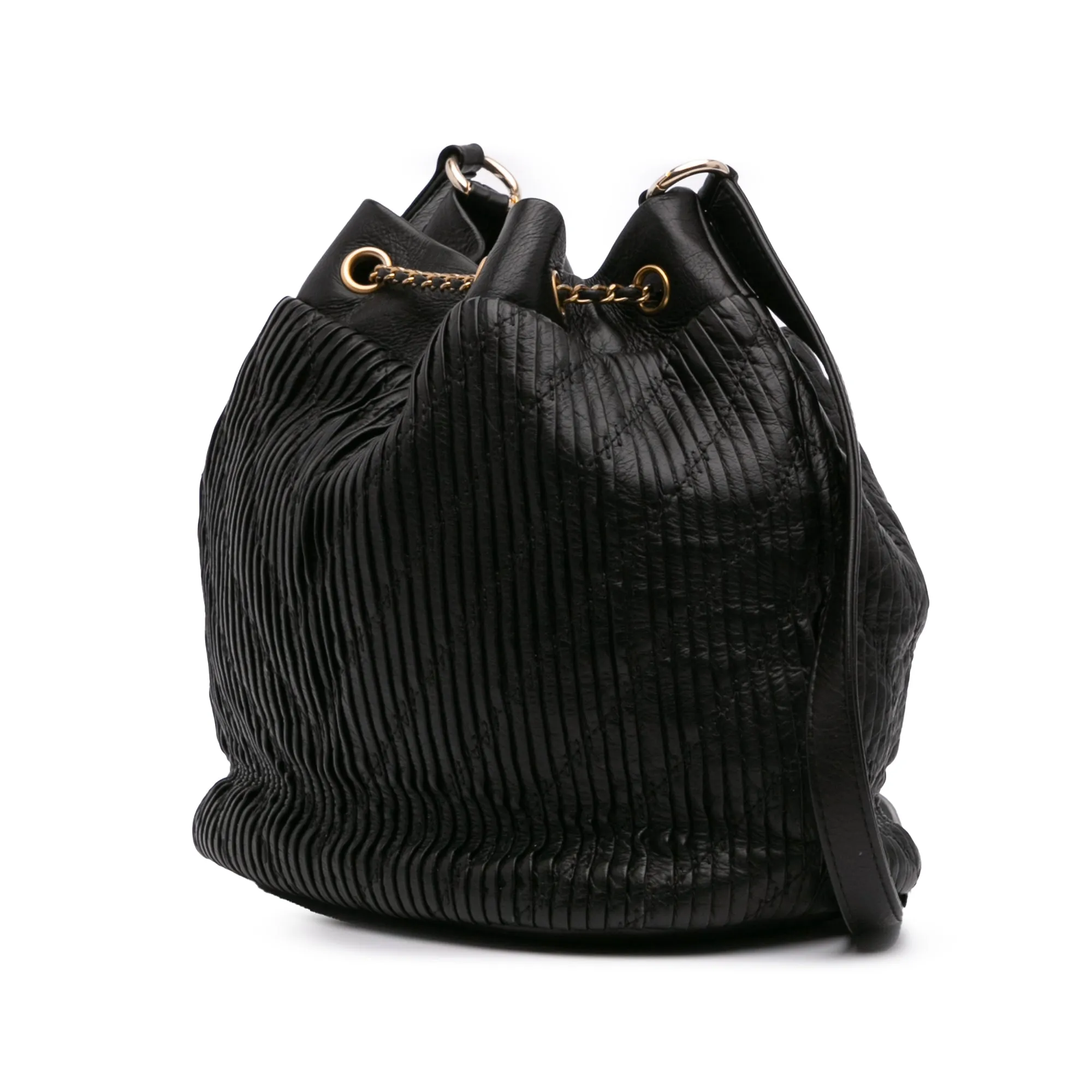 Medium Crumpled Calfskin Coco Pleats Drawstring Bucket Bag