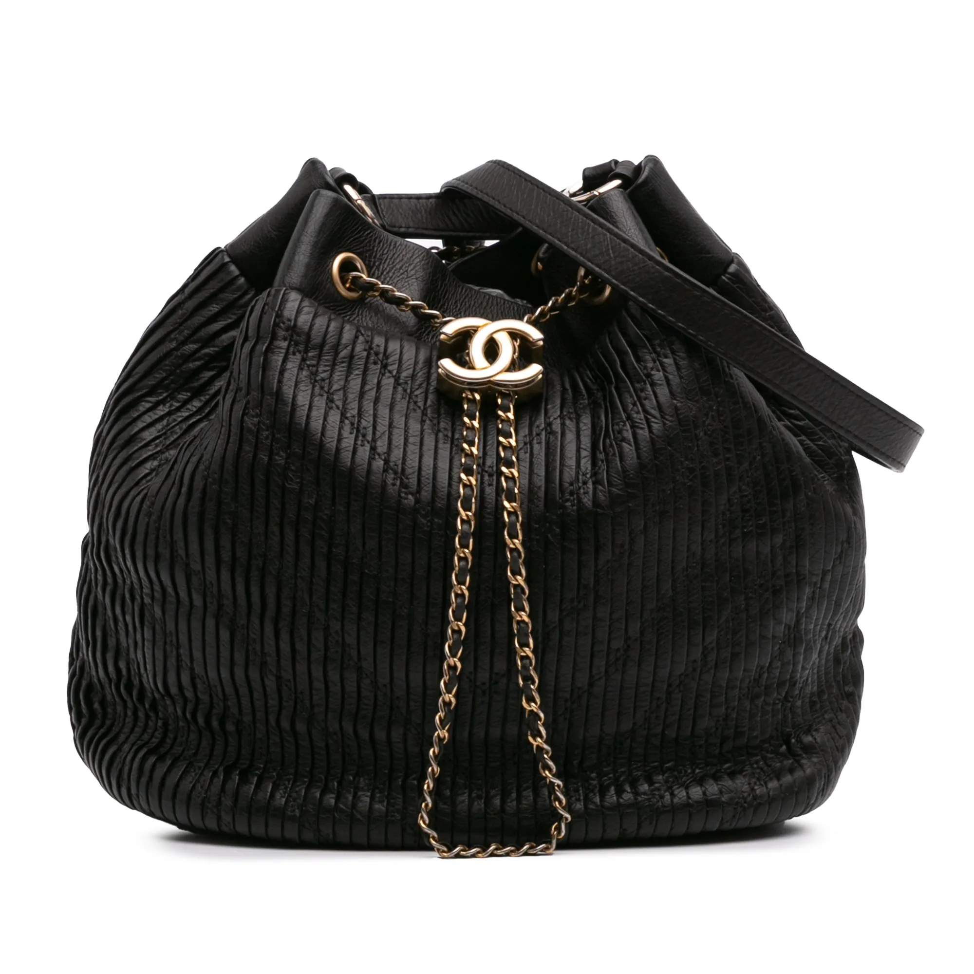 Medium Crumpled Calfskin Coco Pleats Drawstring Bucket Bag