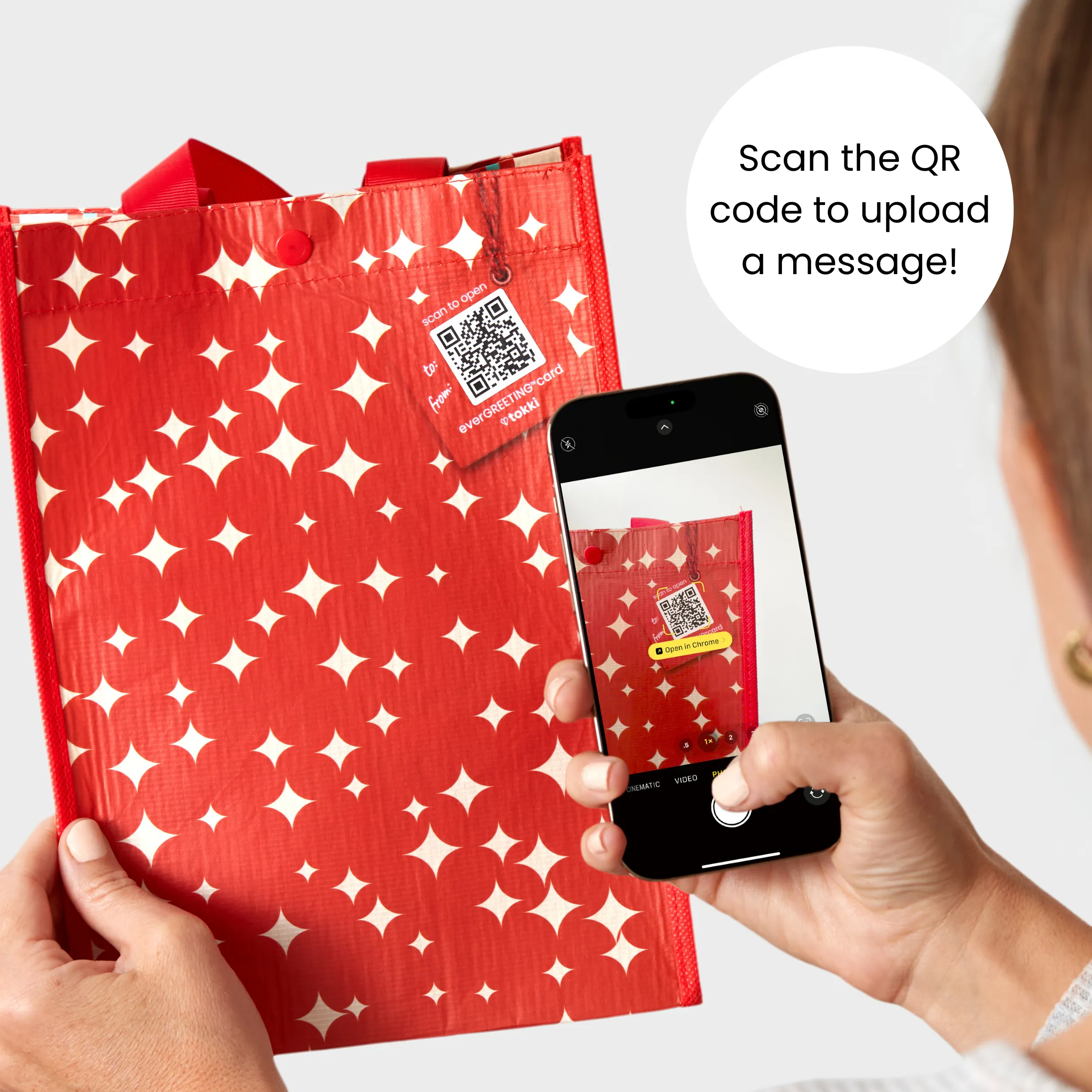 Medium Holiday Bundle | Reusable Gift Bag   QR Greeting Card | 6 Pieces