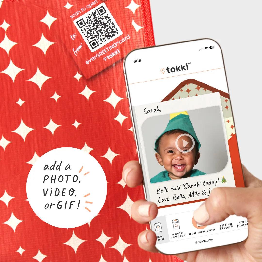 Medium Holiday Bundle | Reusable Gift Bag   QR Greeting Card | 6 Pieces