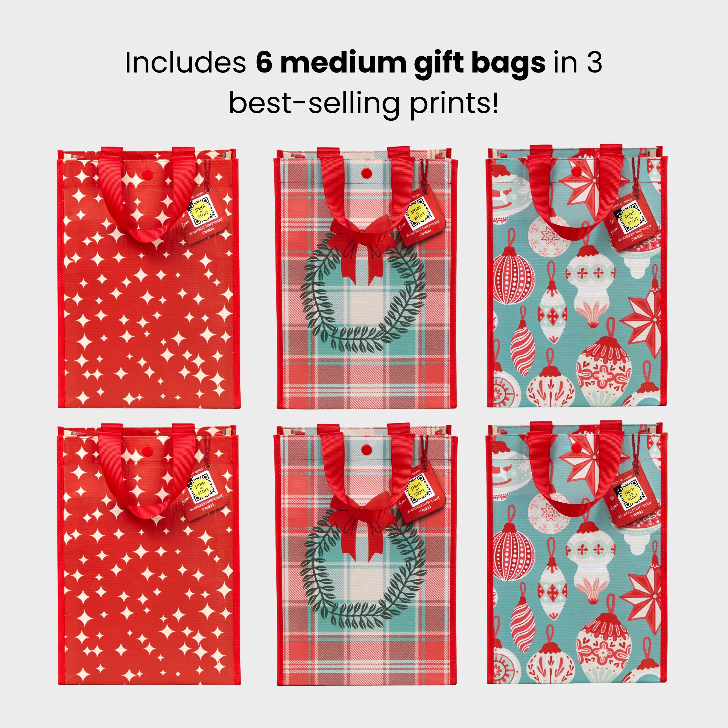 Medium Holiday Bundle | Reusable Gift Bag   QR Greeting Card | 6 Pieces