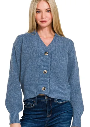 Melange Knit Cardigan Sweater - Dusty Blue