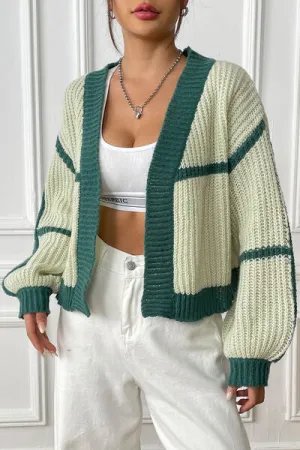 Memphis Contrast Open Front Long Sleeve Cardigan