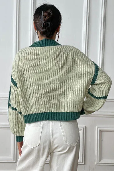 Memphis Contrast Open Front Long Sleeve Cardigan