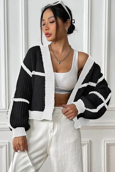 Memphis Contrast Open Front Long Sleeve Cardigan
