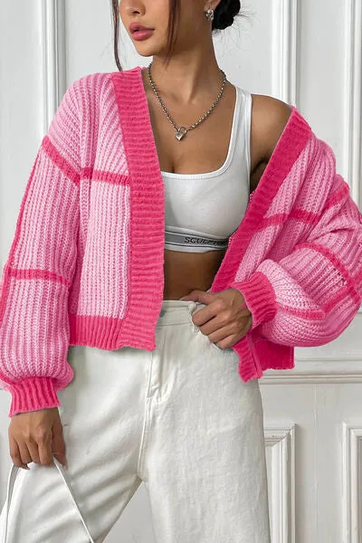Memphis Contrast Open Front Long Sleeve Cardigan