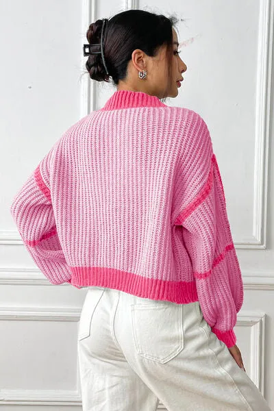 Memphis Contrast Open Front Long Sleeve Cardigan