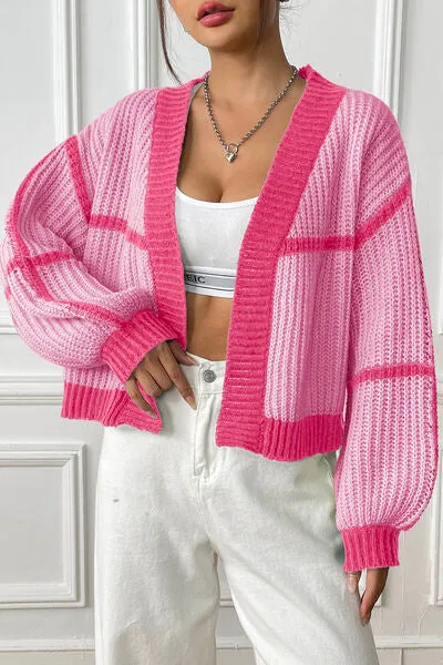 Memphis Contrast Open Front Long Sleeve Cardigan