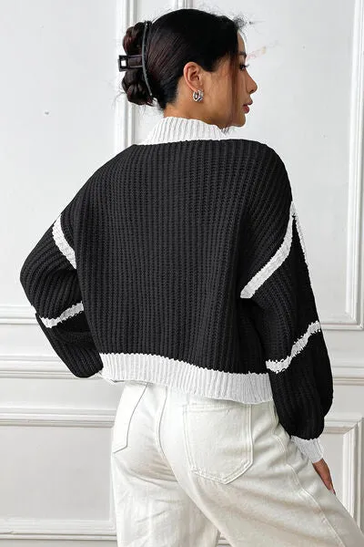 Memphis Contrast Open Front Long Sleeve Cardigan