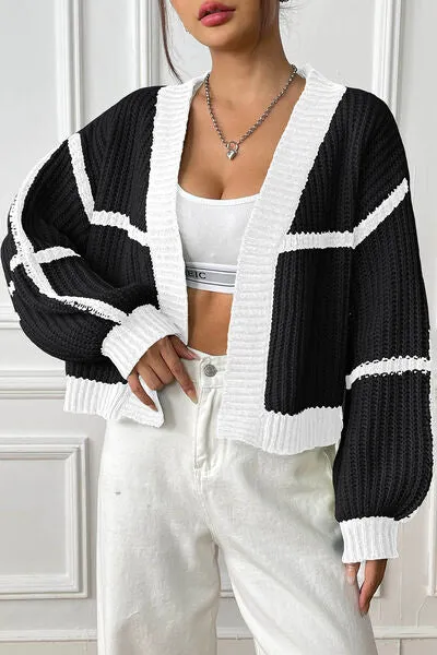 Memphis Contrast Open Front Long Sleeve Cardigan