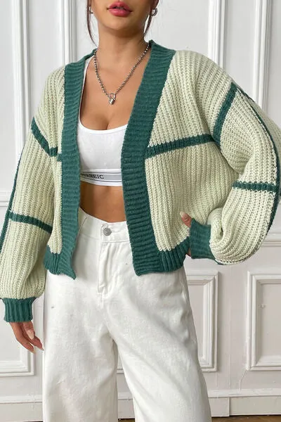 Memphis Contrast Open Front Long Sleeve Cardigan