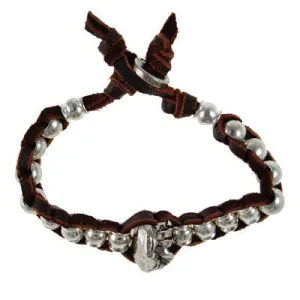 Mens Ettika Adjustable Deerskin Leather Bracelet with Fleur De Lys Charm