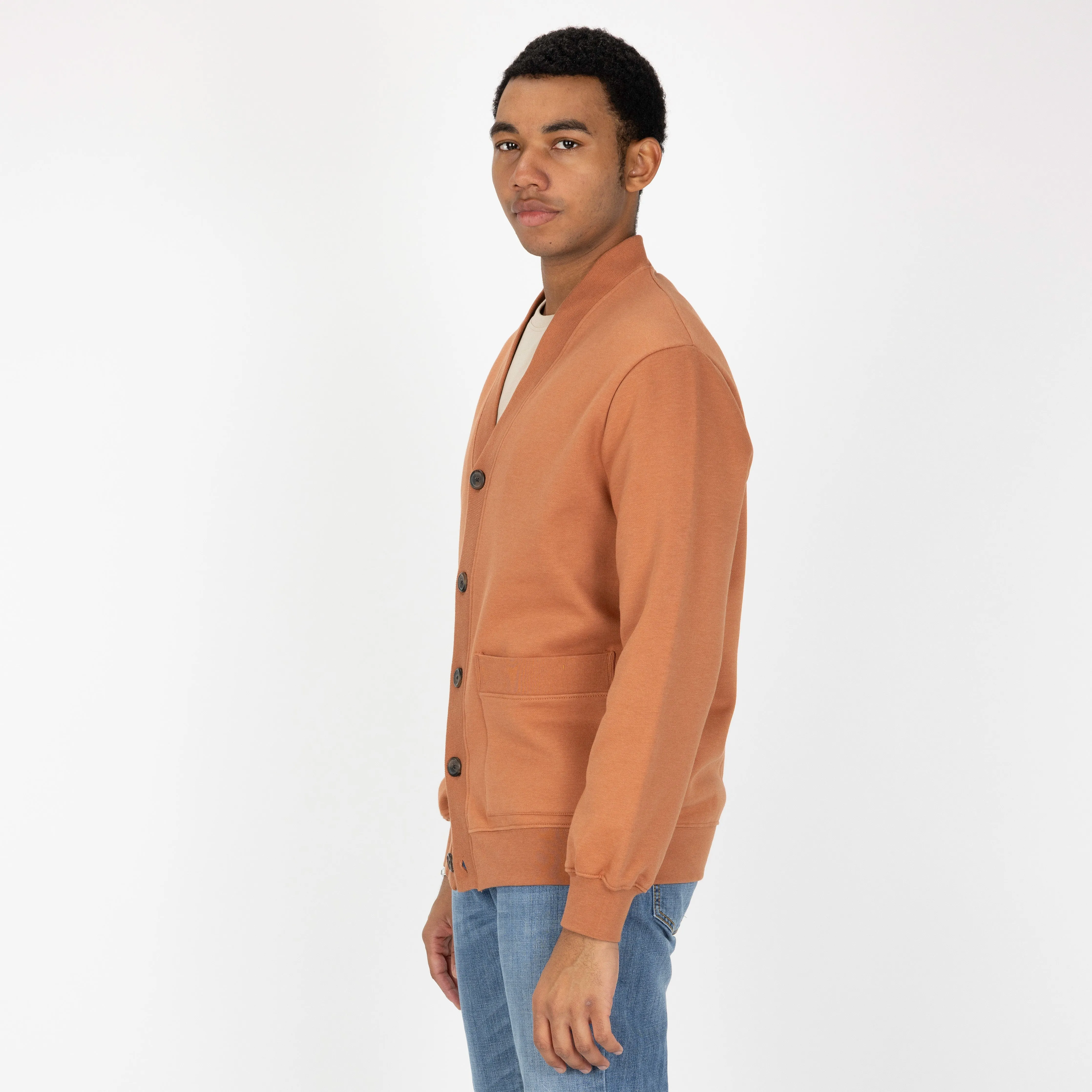 Mens Fleece Cardigan - Amber Brown