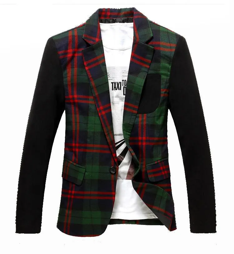 Men's Plaid Patchwork Blazer