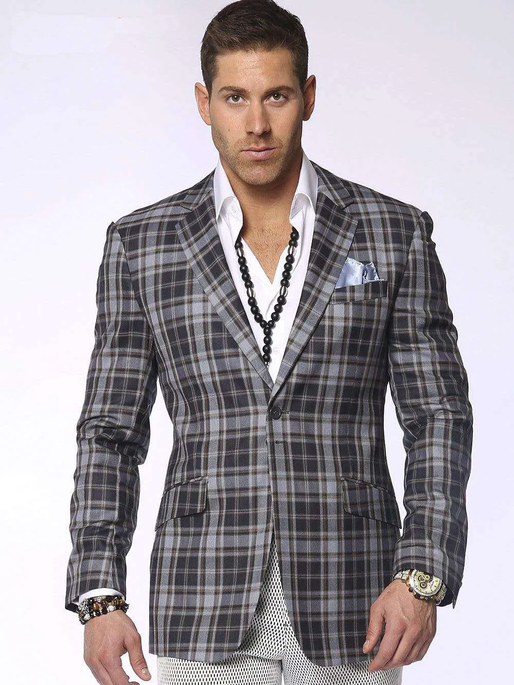 Men's plaid sport coat blazer Emilio Blue