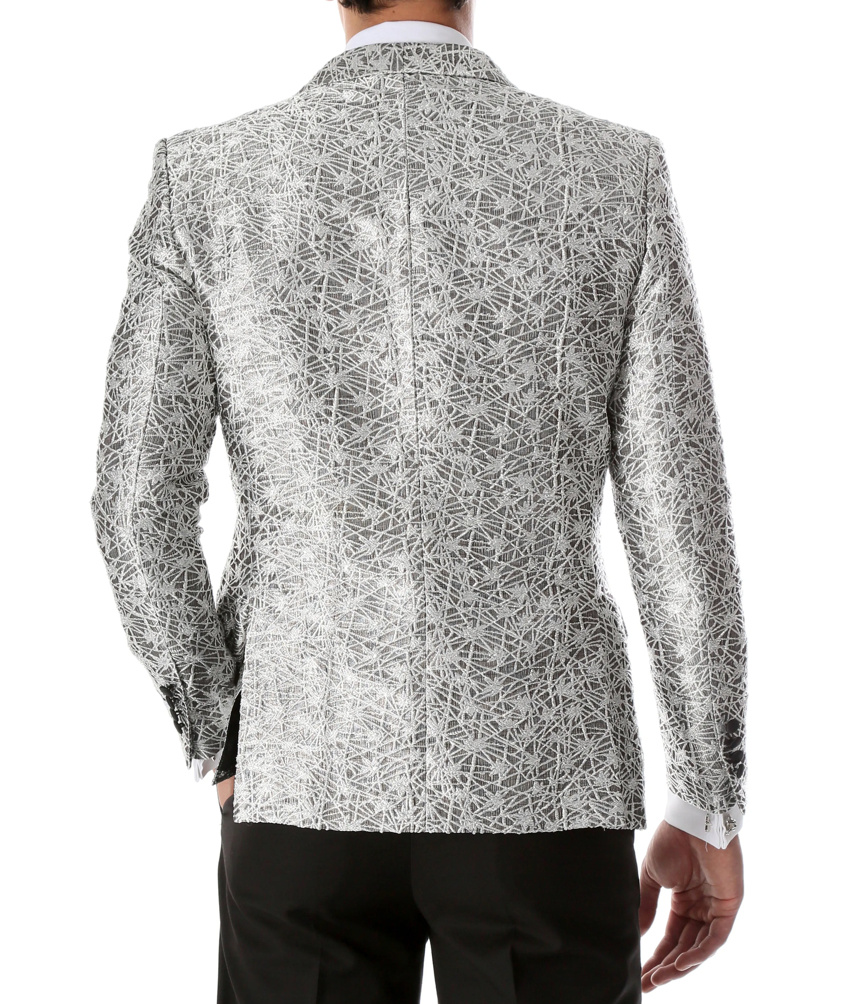 Men's Rene Abstract Silver Modern Fit Shawl Collar Tuxedo Blazer