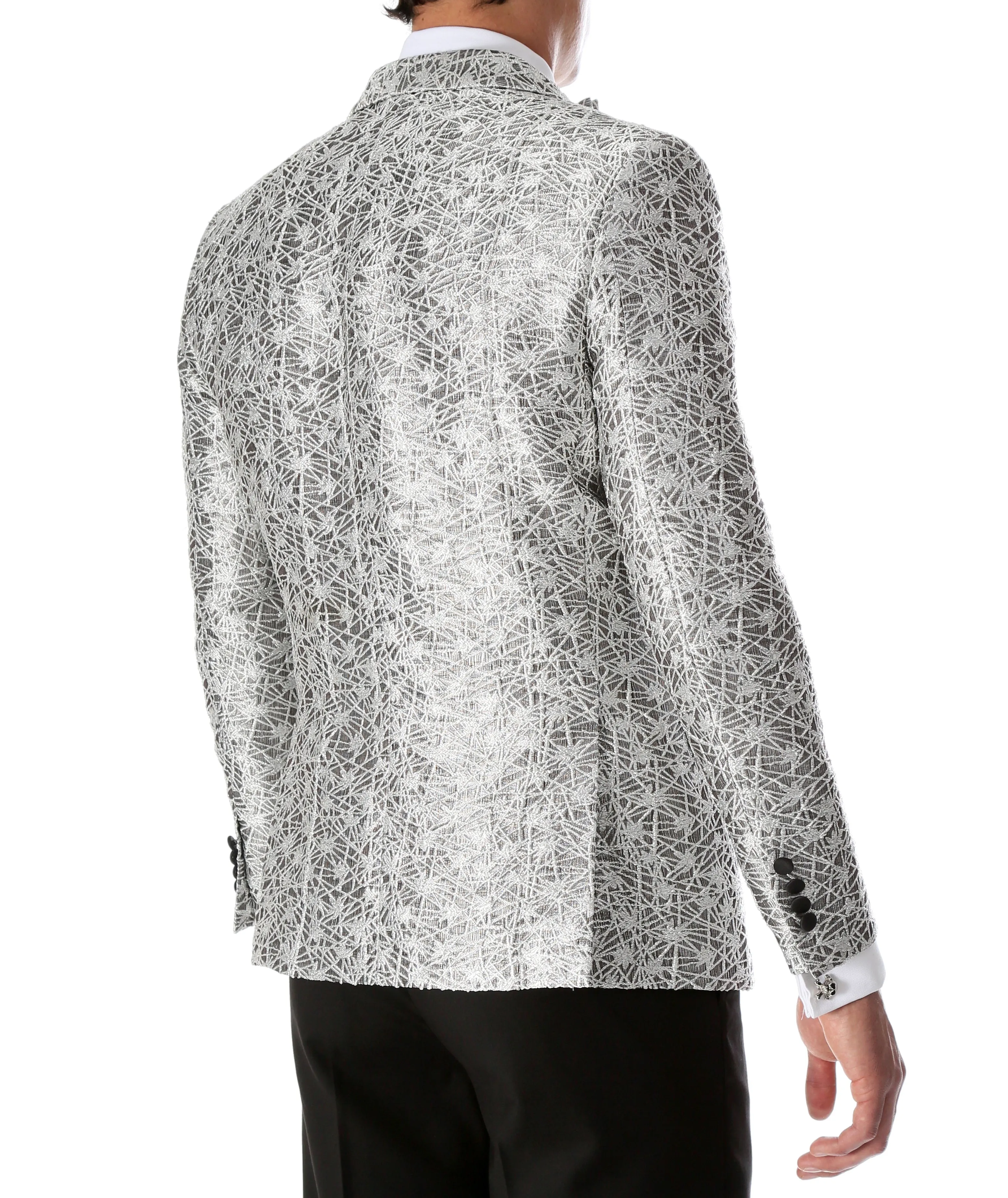 Men's Rene Abstract Silver Modern Fit Shawl Collar Tuxedo Blazer