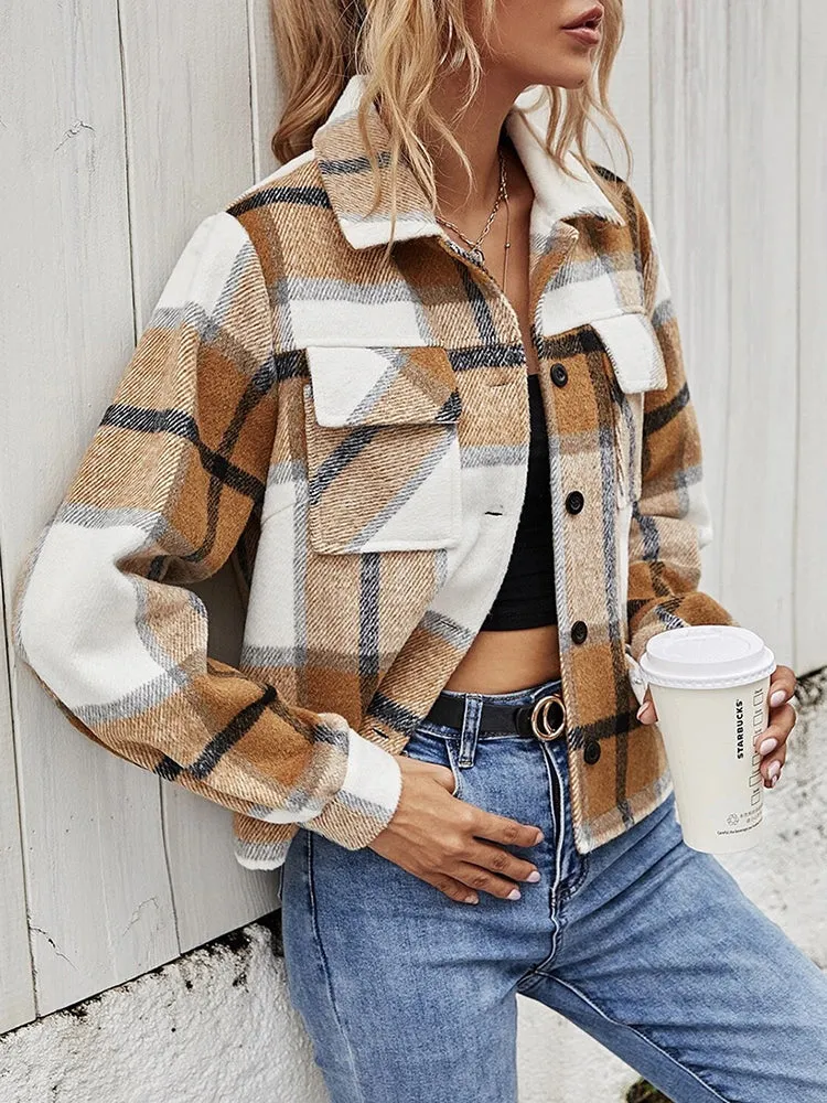 Micah Plaid Collared Neck Jacket with Breast Pockets