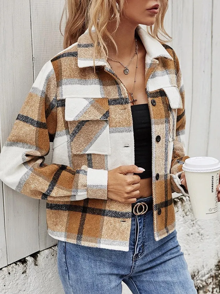 Micah Plaid Collared Neck Jacket with Breast Pockets