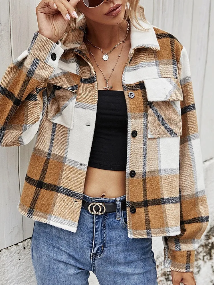 Micah Plaid Collared Neck Jacket with Breast Pockets