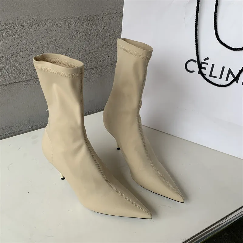 Mid-calf Stiletto Heel Elastic Booties Women