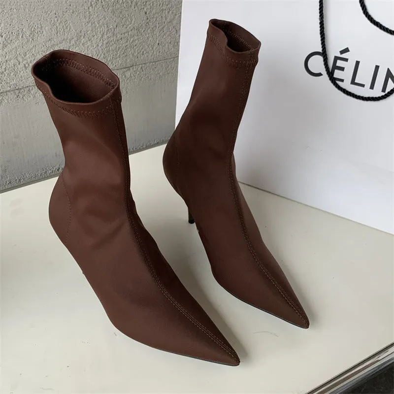 Mid-calf Stiletto Heel Elastic Booties Women