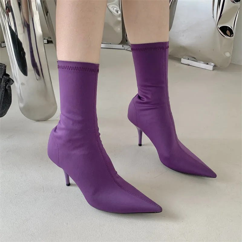 Mid-calf Stiletto Heel Elastic Booties Women