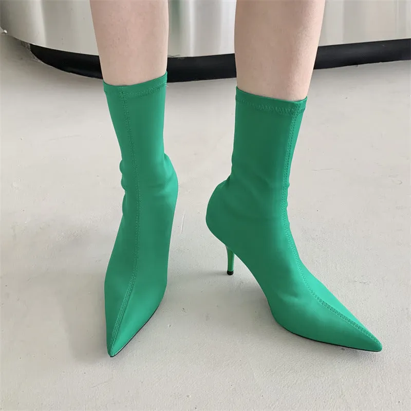 Mid-calf Stiletto Heel Elastic Booties Women
