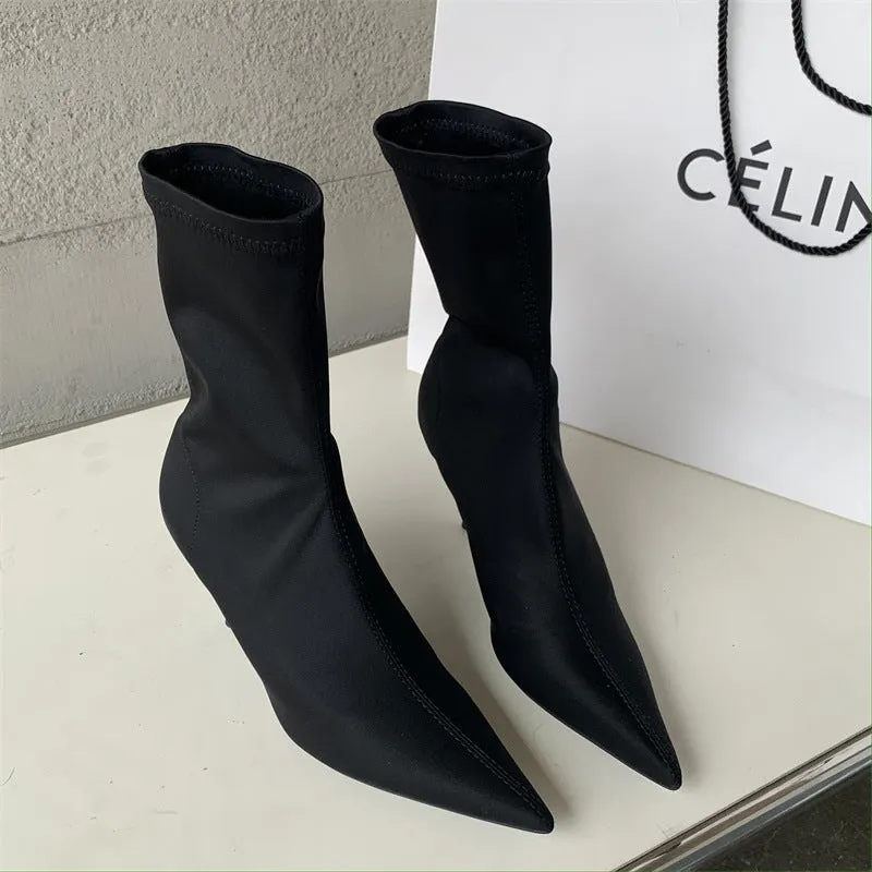 Mid-calf Stiletto Heel Elastic Booties Women