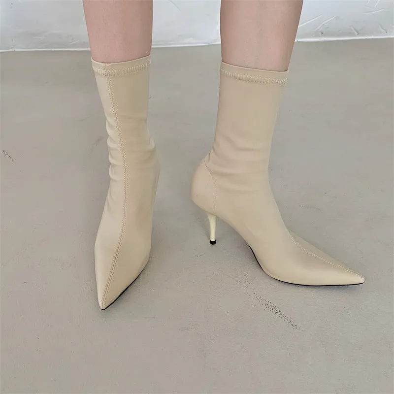 Mid-calf Stiletto Heel Elastic Booties Women