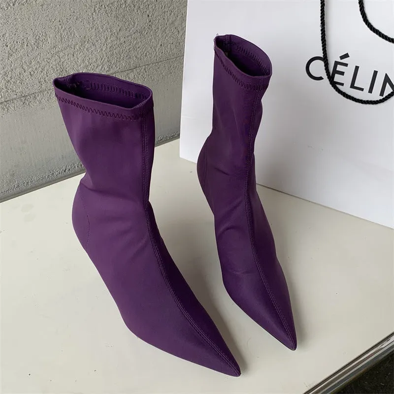 Mid-calf Stiletto Heel Elastic Booties Women