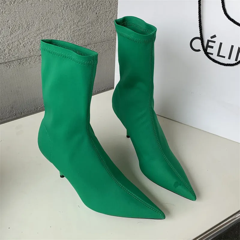 Mid-calf Stiletto Heel Elastic Booties Women