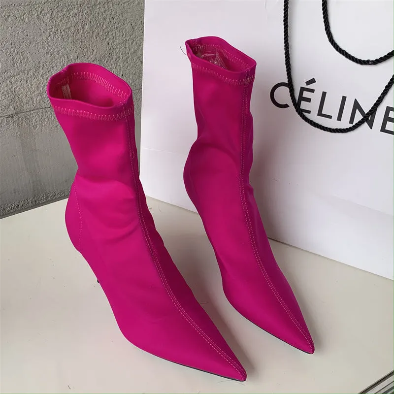 Mid-calf Stiletto Heel Elastic Booties Women