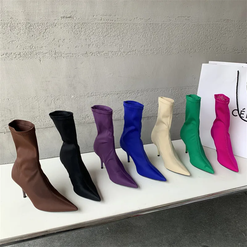 Mid-calf Stiletto Heel Elastic Booties Women