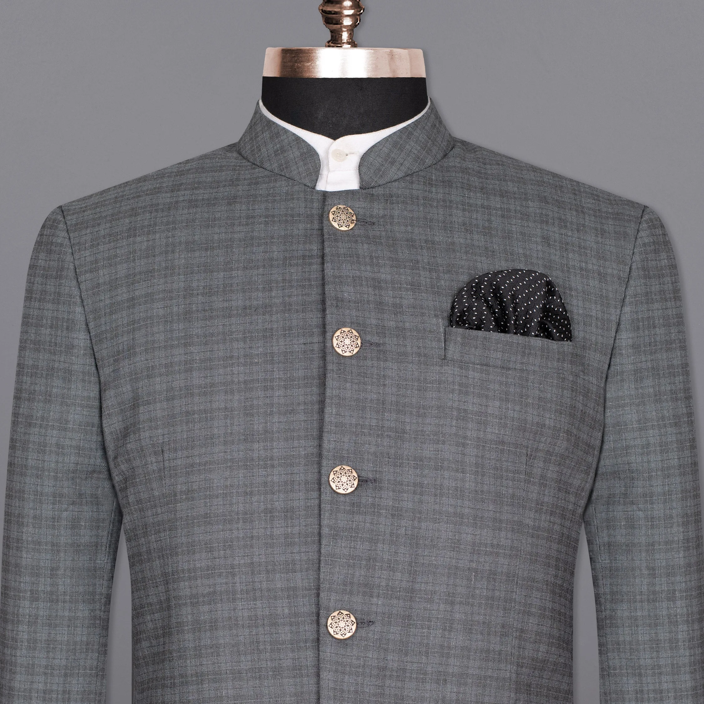 Mid Gray Wool Rich Mandarin/Bandhgala Blazer