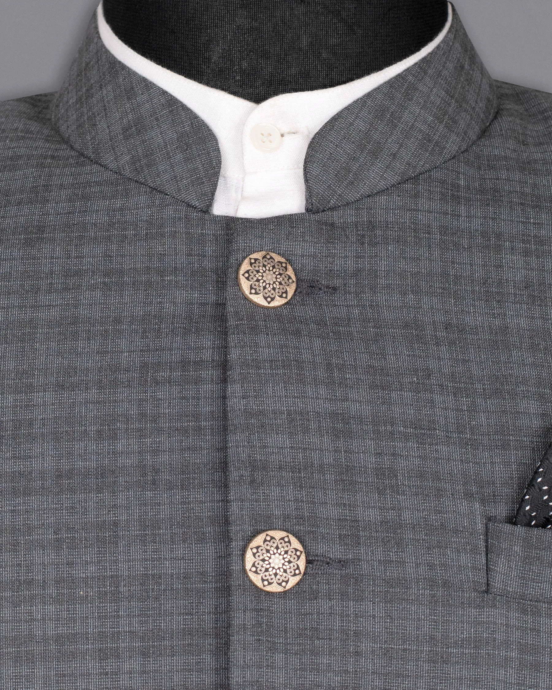 Mid Gray Wool Rich Mandarin/Bandhgala Blazer