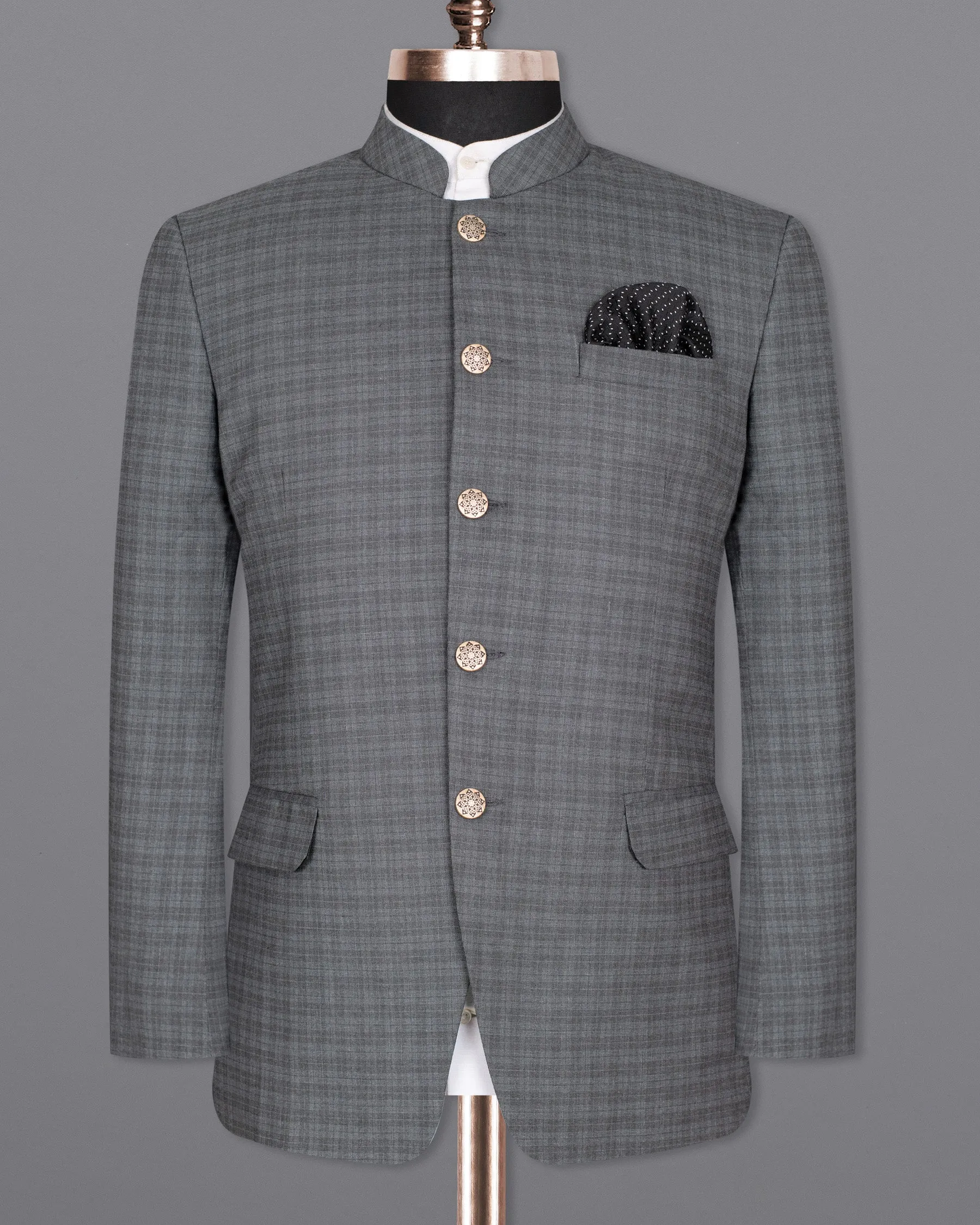 Mid Gray Wool Rich Mandarin/Bandhgala Blazer