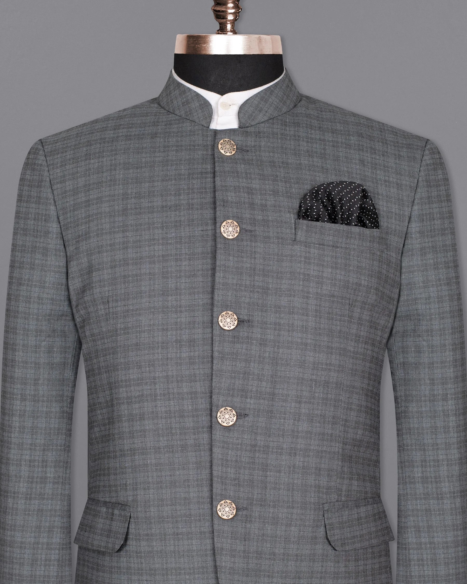 Mid Gray Wool Rich Mandarin/Bandhgala Blazer